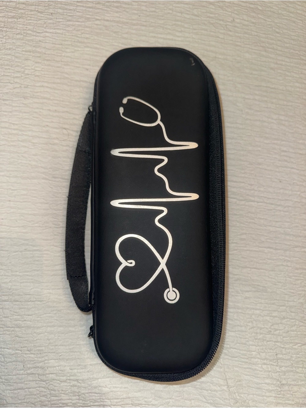 Black Stethoscope Case with White Heartbeat Graphic